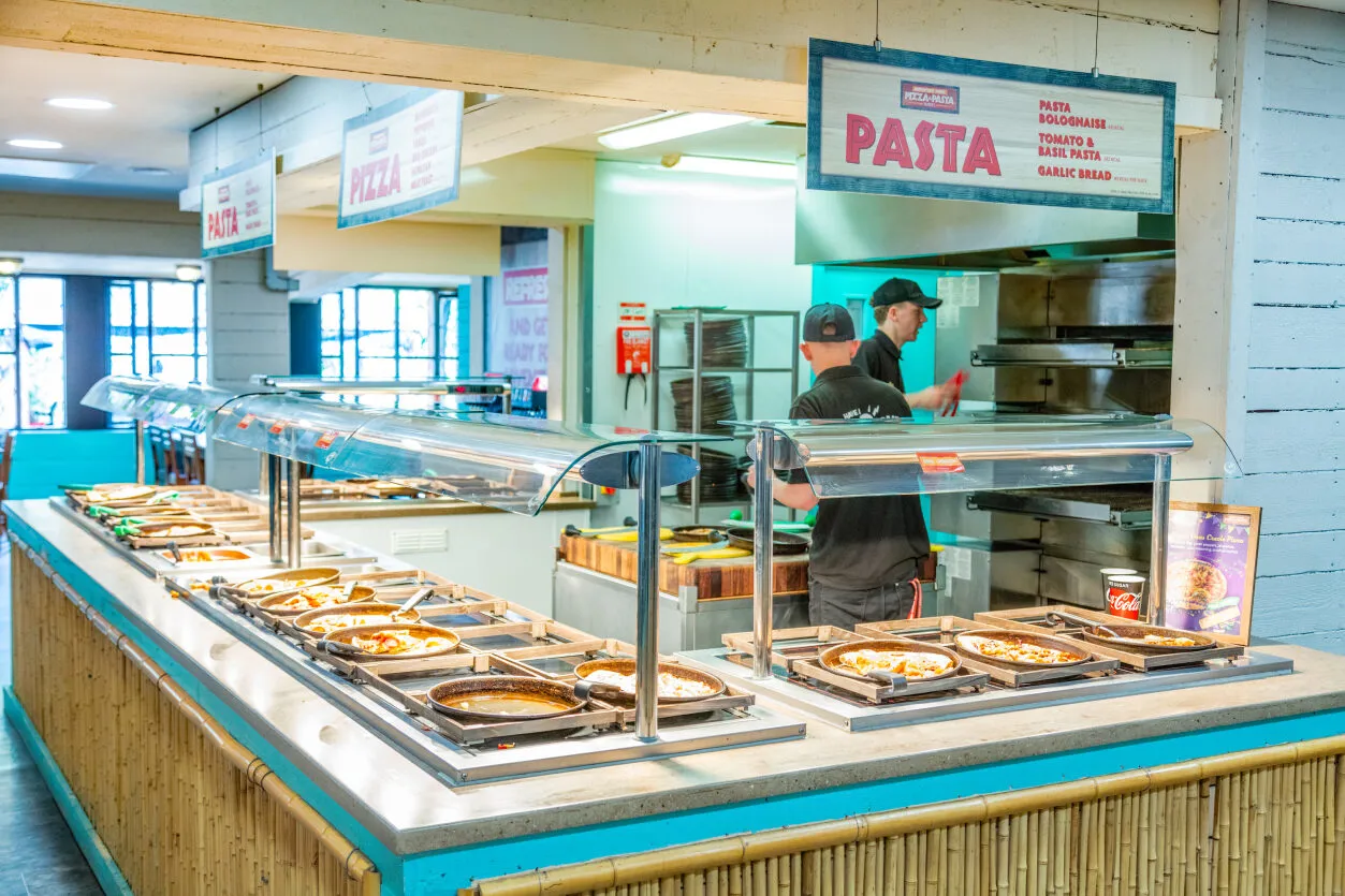 Hot food counter at Pizza Pasta at Chessington World of Adventures Resort
